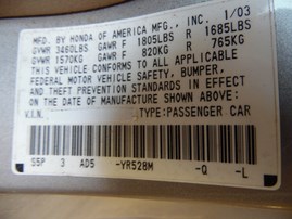 2003 HONDA CIVIC LX BEIGE COUPE 17L AT A18837